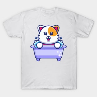 Cute cat in a bathtub cartoon character T-Shirt